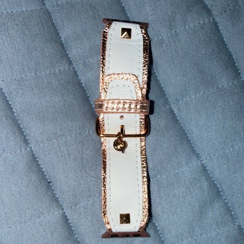 White Leather Watch Band with Rose Gold Accents